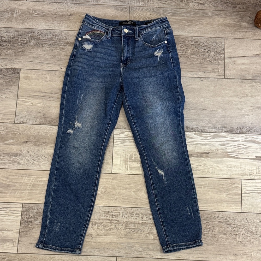 Judy Blue Dark Blue Distressed Ankle Jeans